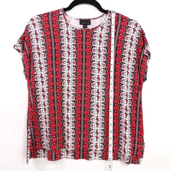 J. Jill Wearever Red Floral Scoop Neck Cap Sleeve Top - Picture 4 of 9